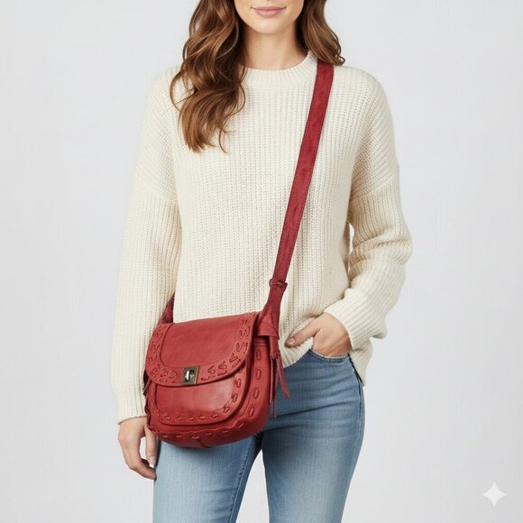 Zara Handbags - Vintage Zara Leather Whipstitch Boho Oval Saddle bag
